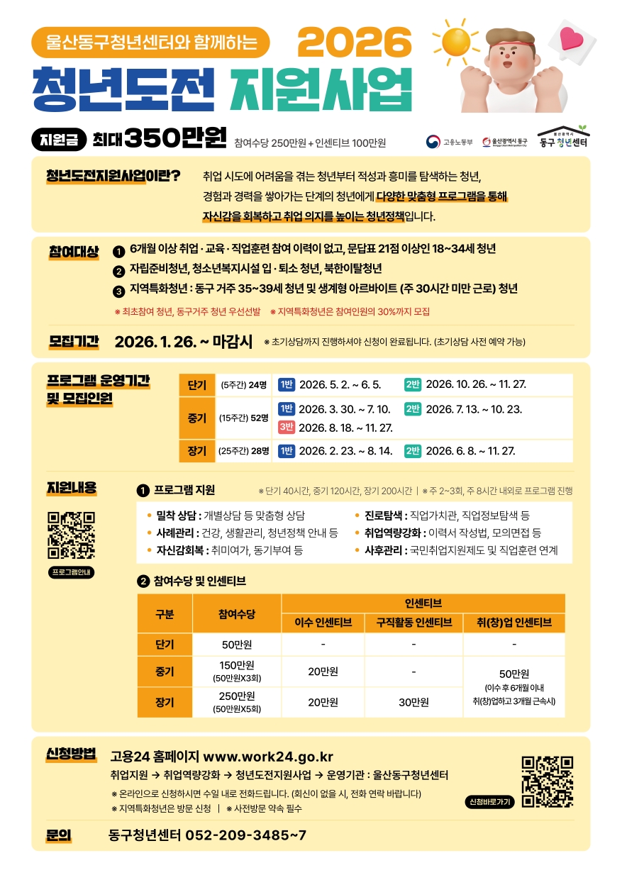 (울산동구청년센터) 청년도전지원사업 참여자 모집 포스터