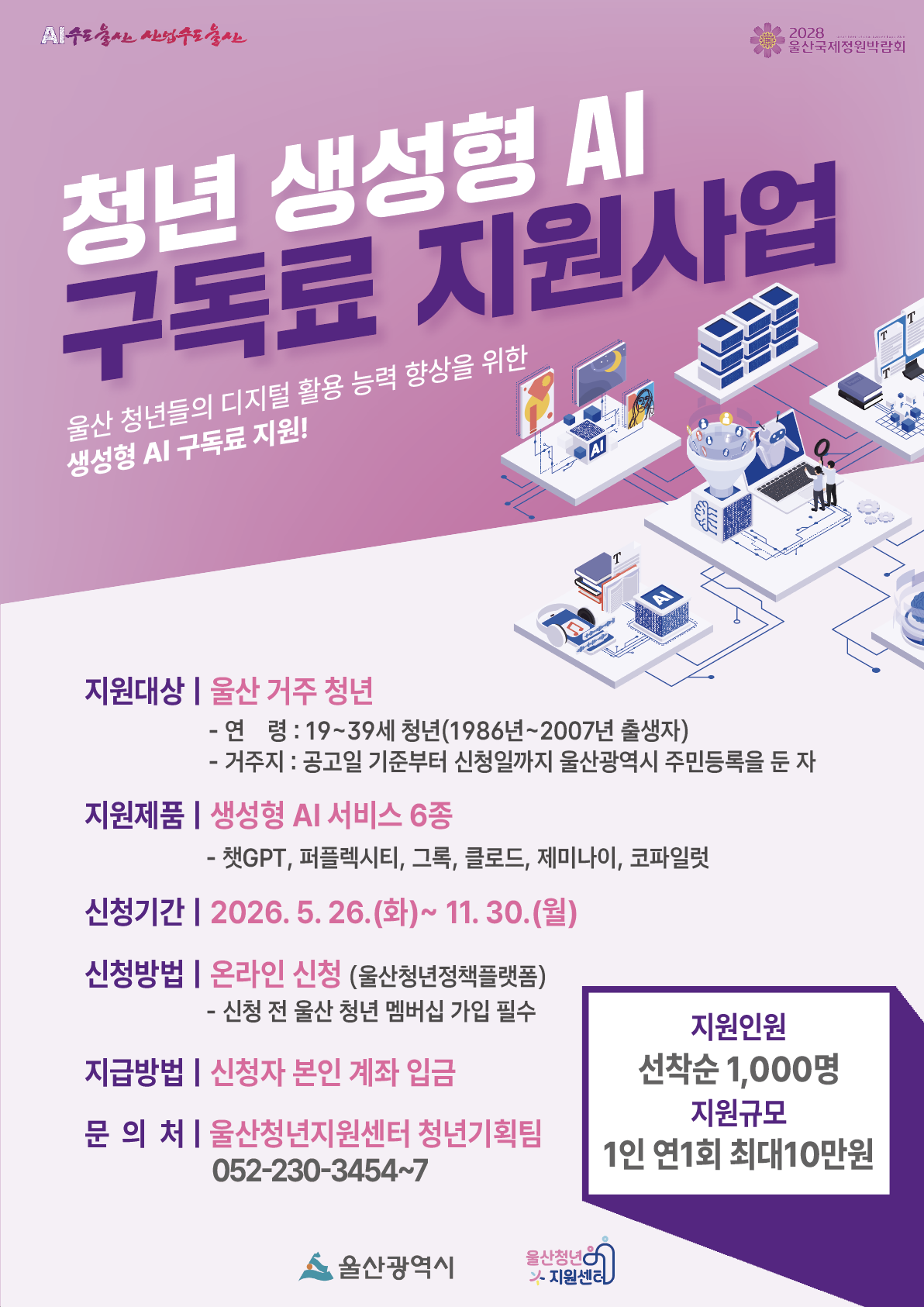 (울산광역시) 2026년 청년 생성형 AI 구독료 지원사업 안내 포스터